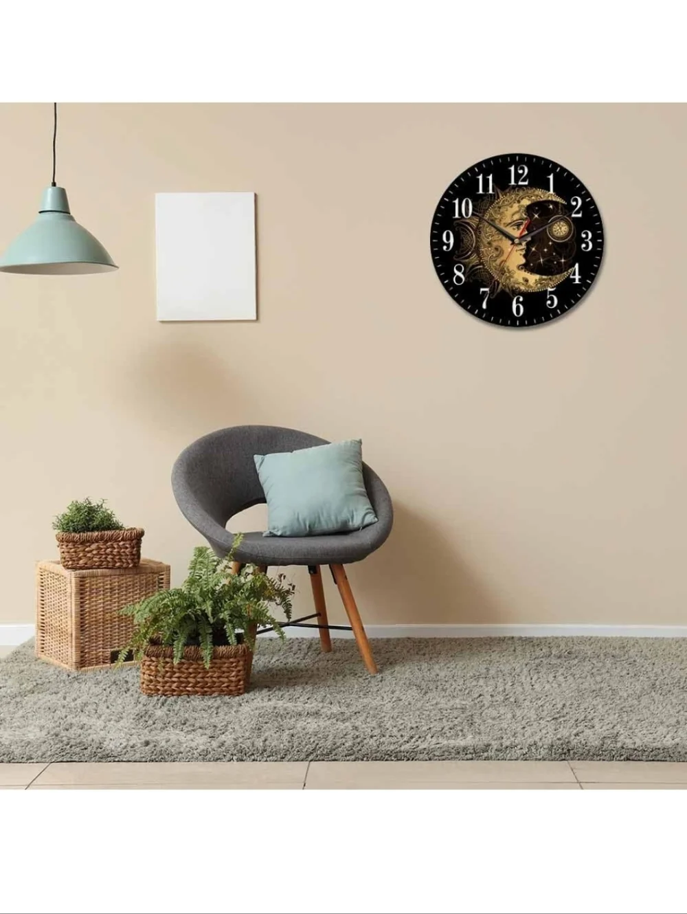 Gold Moonface Decorative Wall Clock - Black